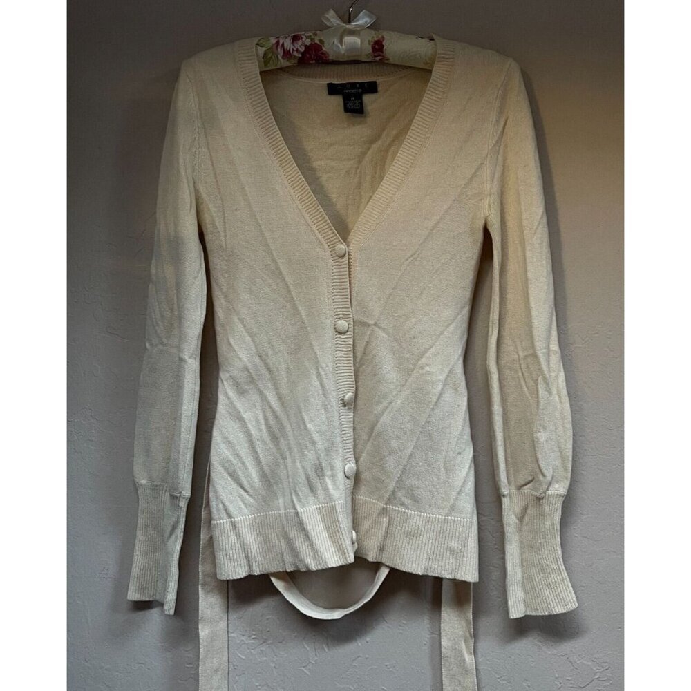 Luxe Arden B Womens Cashmere Knit Cardigan Sweater Size Medium Cream Lightweight